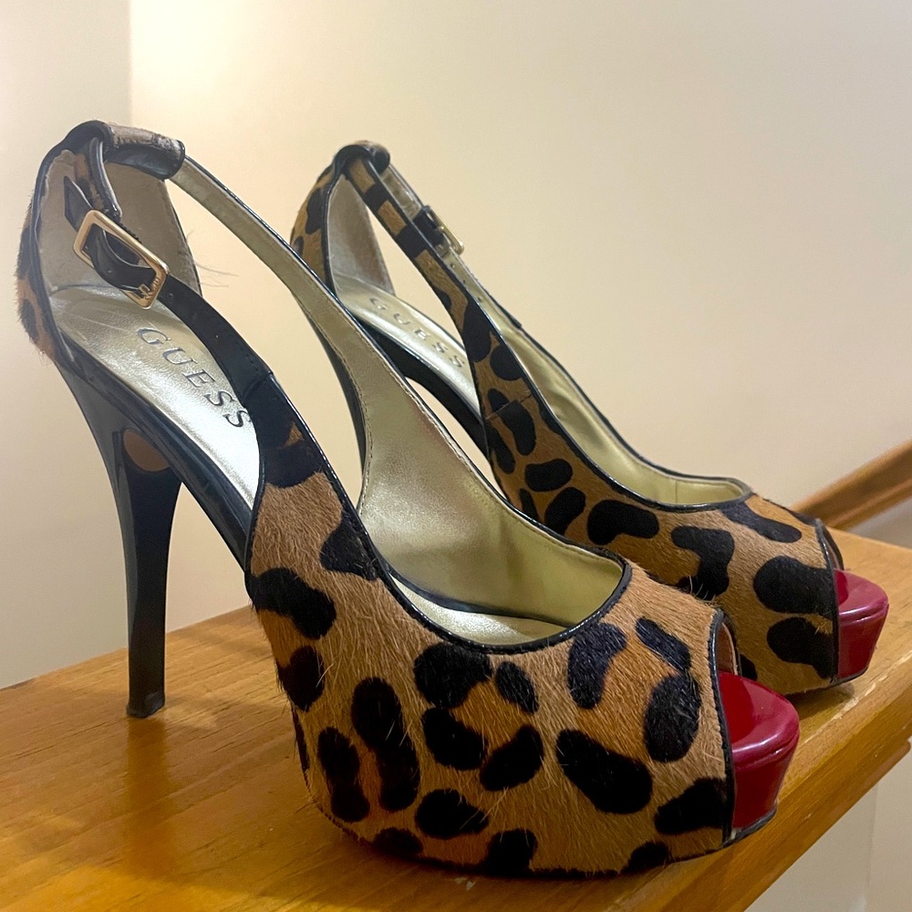 Guess Cheetah heels with red toe